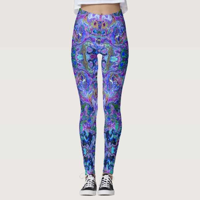 Lila, blauer und grüner Marmorausblick Leggings (Vorderseite)