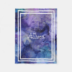 Lila blauer Watercolor-personalisiertes Fleecedecke