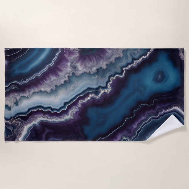 Lila blaues Agate-Marmordesign Strandtuch (Vorderseite)