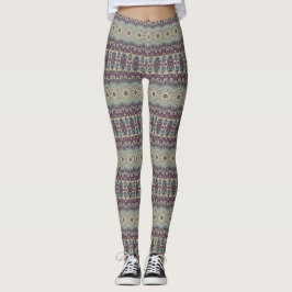 Lila blaues Beige Mandala Medallion gestreift Leggings