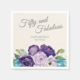 Lila blaues Blumengebäck Blätter 50 Fabulous Serviette