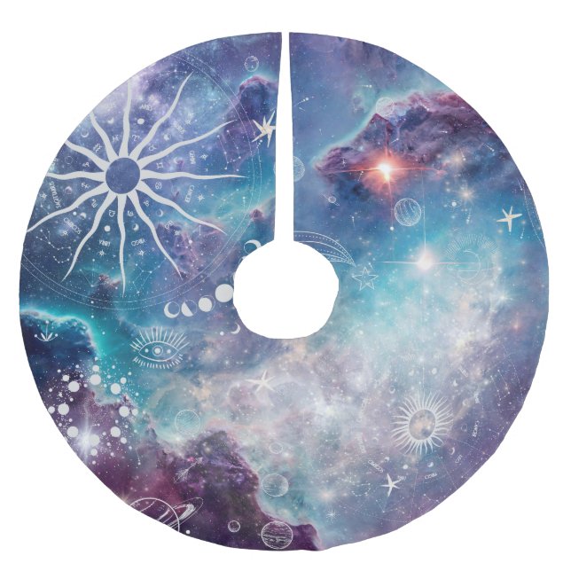 Lila blaues Himmelsmuster Polyester Weihnachtsbaumdecke (Vorderseite)