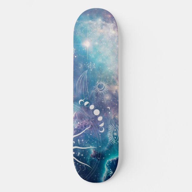 Lila blaues Himmelsmuster Skateboard (Vorderseite)