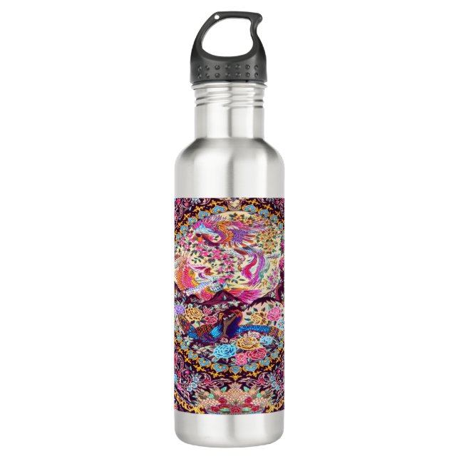 Lila Blaues Perserblumen Blume Peacock Edelstahlflasche (Vorderseite)