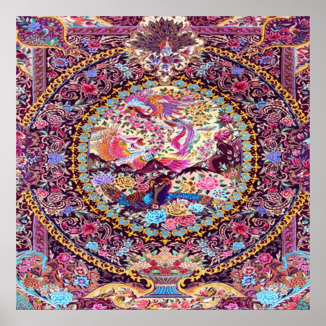 Lila Blaues Perserblumen Blume Peacock Poster (Vorne)