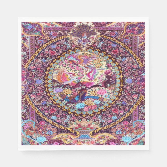 Lila blaues Persisches Pfauendekoupage Serviette (Vorderseite)