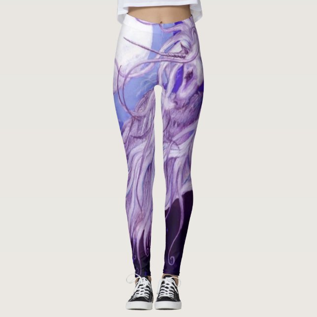 Lila blaues Pferd Unicorns-Mond-Mondpegasus Leggings (Vorderseite)