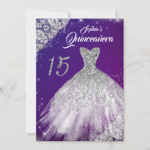 Lila Blaues Spitzen-Diamant-Funkel-Kleid Quinceane Einladung