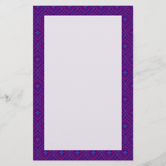 Lila, blaues, traditionelles Ogee-Muster Briefpapier (Vorderseite)