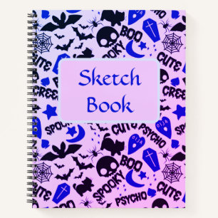 Lila, blaues und schwarzes Halloween-Sketch Notizbuch