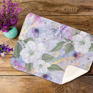 Lila blaues Vintages Blumenmuster-Aquarellskript Sherpadecke