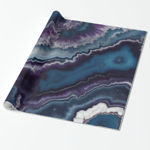 Lila blaues weißes Agate-Marmordesign Geschenkpapier