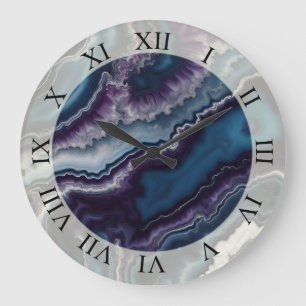 Lila blaues weißes Agate-Marmordesign Große Wanduhr