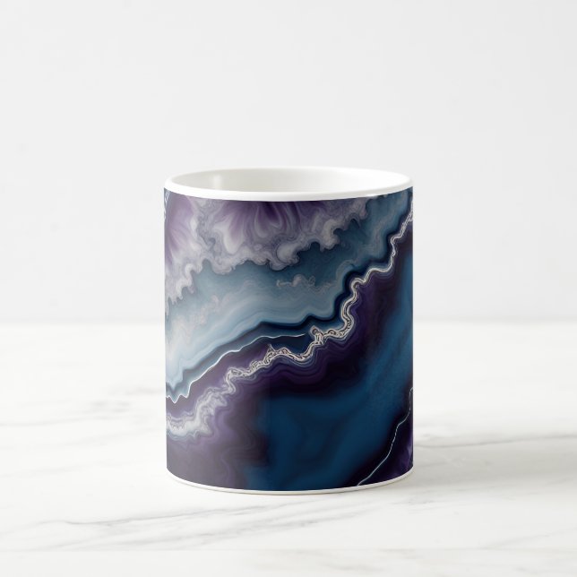 Lila blaues weißes Agate-Marmordesign Kaffeetasse (Mittel)