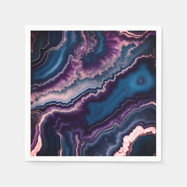Lila blaues weißes Agate-Marmordesign Serviette (Vorderseite)