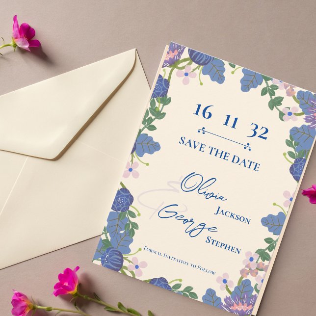 Lila blauflorale romantische Hochzeit retten das D (Purple Blue Floral Romantic Wedding Save the Date)