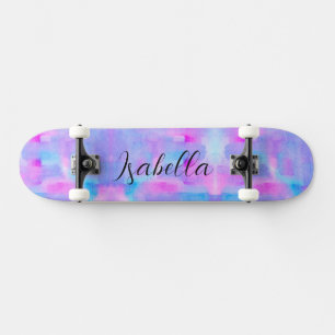 Lila blaurosa Aquarell Personalisiert gestrichen Skateboard