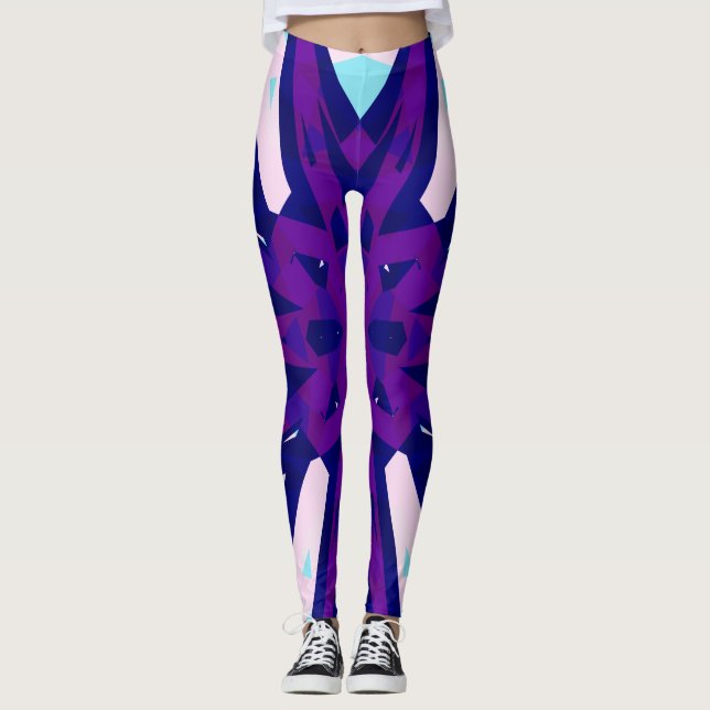 Lila Blaurosa Retro Deko Muster Gym Yoga Leggings (Vorderseite)