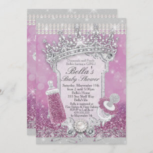 Lila Bling Glitzer Babydusche Einladungen