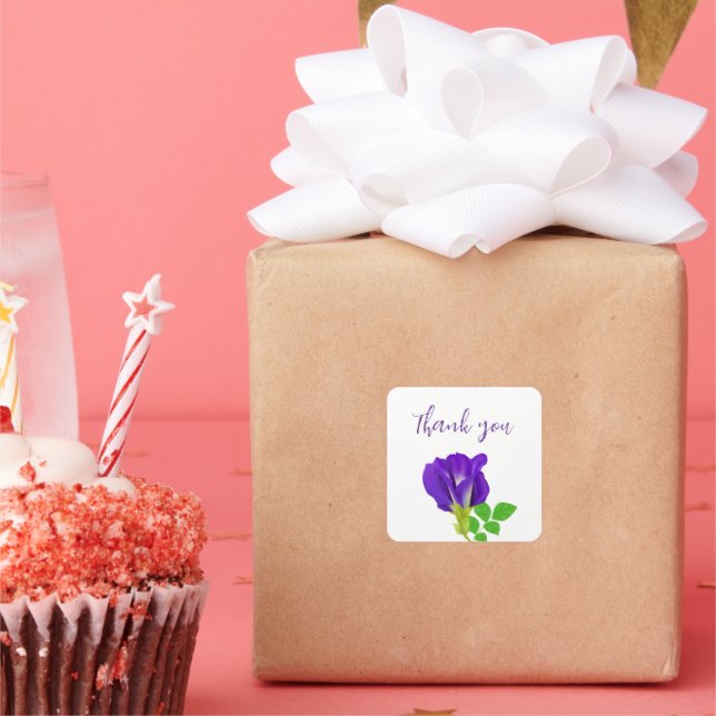 Lila Bloom Floral Geschenkwrap Quadratischer Aufkleber (Party)