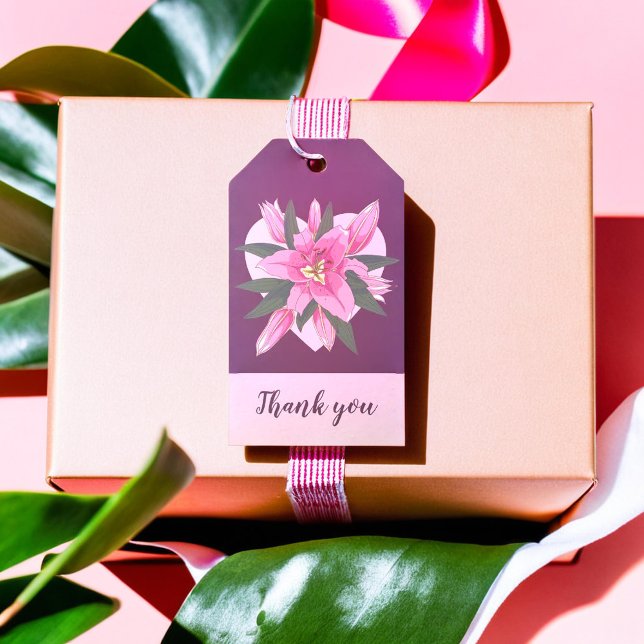 Lila Blooming Lily Sweet Heart Vielen Dank Geschenkanhänger (Purple Blooming Lily Sweet Heart Thank you Gift Tags)