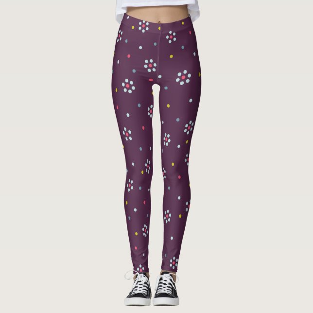 Lila blorale Abstrakt Dotierte Hübsche Blume Leggings (Vorderseite)