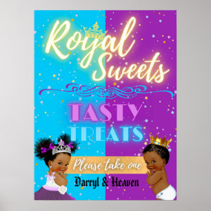 Lila Blue Afro Gender Reveal Royal Süßigkeiten unt Poster
