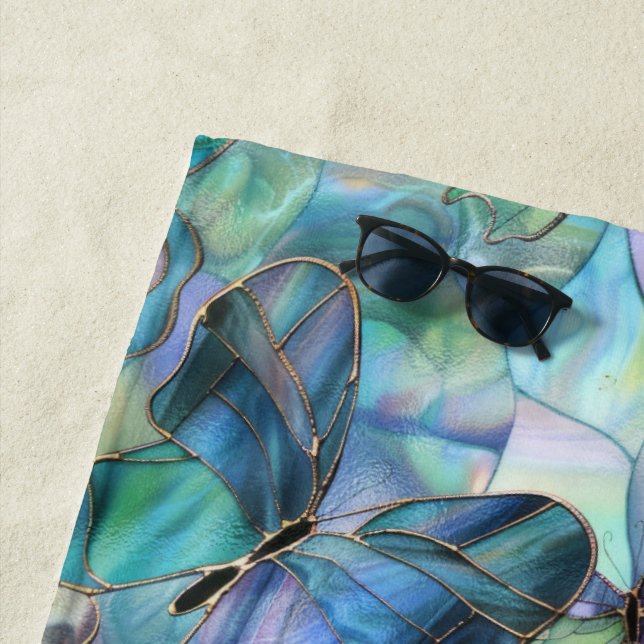 Lila Blue Aqua Butterfys Strandtuch (Beispiel)