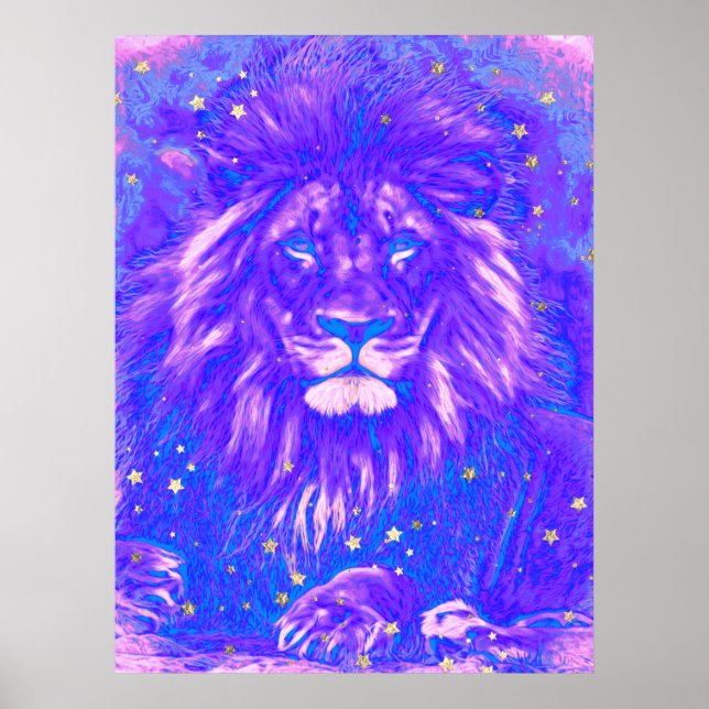 *~* Lila Blue Art Artistic Celestial LION AP23 Poster (Vorne)