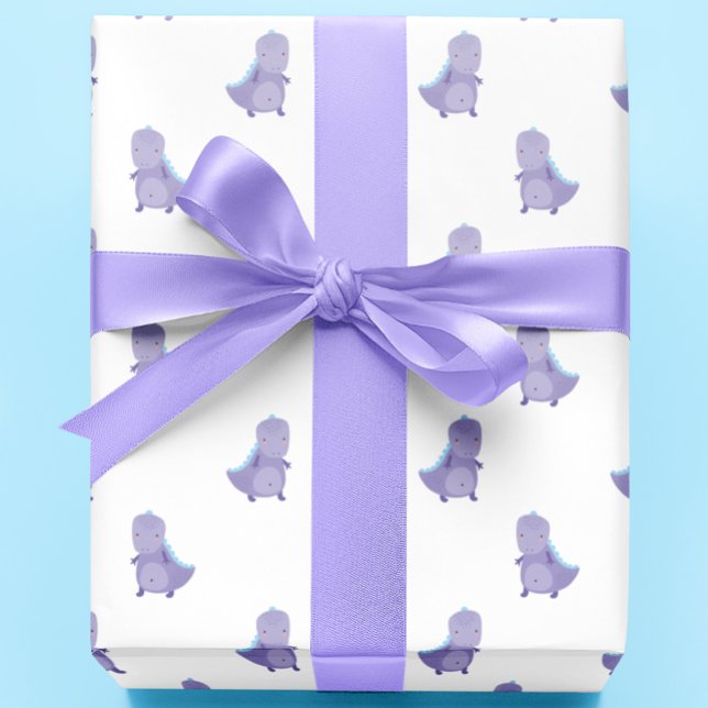 Lila Blue Baby Dinosaur Muster Geschenkpapier (Von Creator hochgeladen)