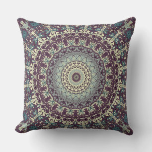 Lila Blue Beige Mandala Kaleidoscope Medallion Kissen