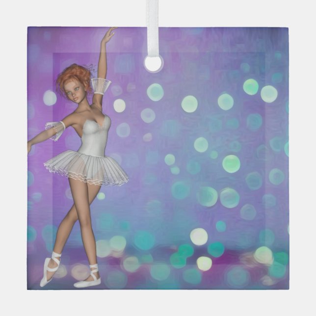 Lila & Blue Bokeh Hintergrund & Ballerina Ornament Aus Glas (Vorderseite)