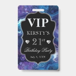 Lila Blue Celestial Glitzer Agate Birthday VIP Ausweis