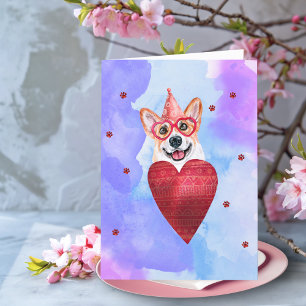 Lila Blue Corgi Valentinstag Feiertagskarte