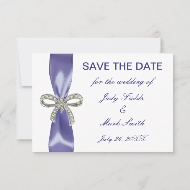 Lila Blue Diamond Bow Save the Date Card (Vorderseite)