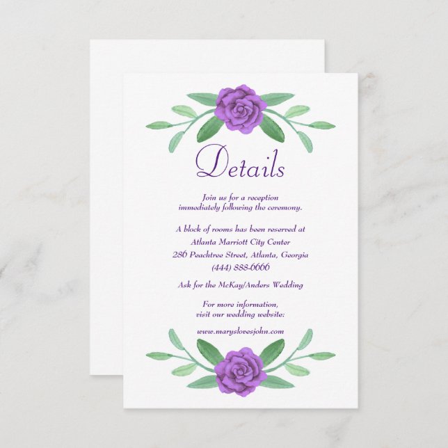 Lila Blue Diamond Bow Wedding Details Card (Vorne/Hinten)