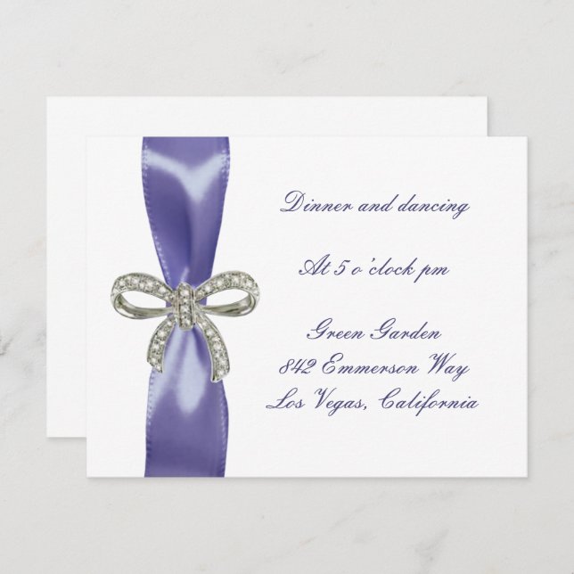 Lila Blue Diamond Bow Wedding Reception Card Ankündigung (Vorne/Hinten)