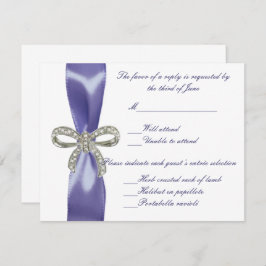 Lila Blue Diamond Bow Wedding Response Card Ankündigung