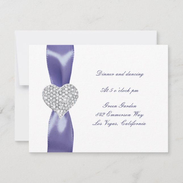 Lila Blue Diamond Heart Wedding Reception Card Einladung (Vorderseite)