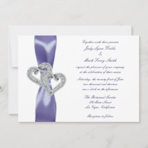 Lila Blue Diamond Hearts Hochzeitseinladung