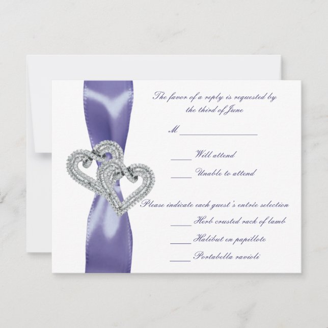 Lila Blue Diamond Hearts - Hochzeitskarte Einladung (Vorderseite)