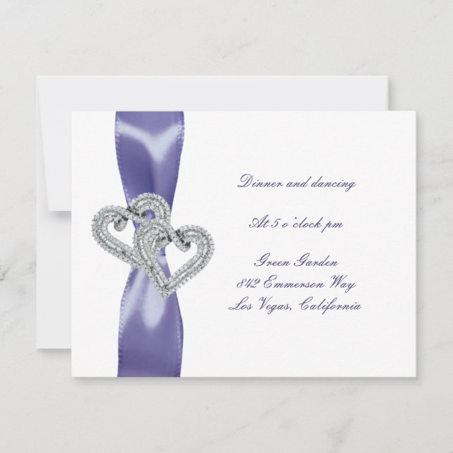 Lila Blue Diamond Hearts Wedding Reception Card Einladung (Vorderseite)