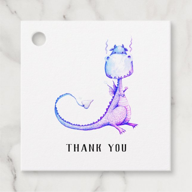 * Lila Blue Dragon Niedlich Baby Dusche Vielen Dan Geschenkanhänger (Vorderseite)