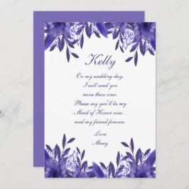 Lila Blue Floral Foliage Trauzeugin Card Einladung