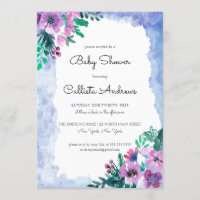 Lila Blue Floral Watercolor Babydusche