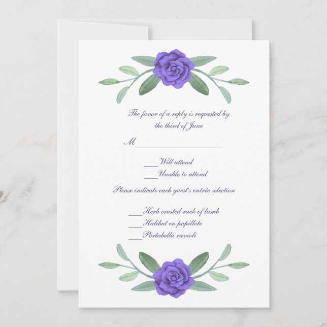 Lila Blue Floral Wedding Response Card Einladung (Vorderseite)