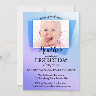 Lila Blue Foto Einladung zum Geburtstag