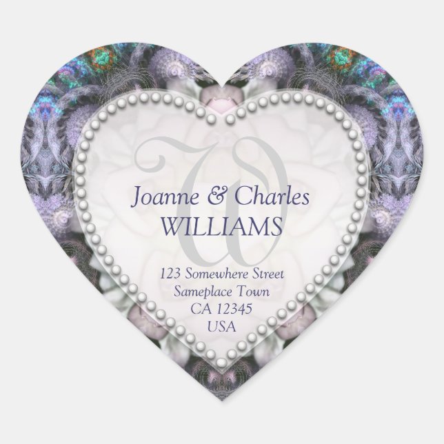Lila Blue Fraktals Märchen Hochzeitsticker Herz-Aufkleber (Vorderseite)
