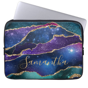 Lila & Blue Galaxy Agate mit Imitaten Gold Glitzer Laptopschutzhülle