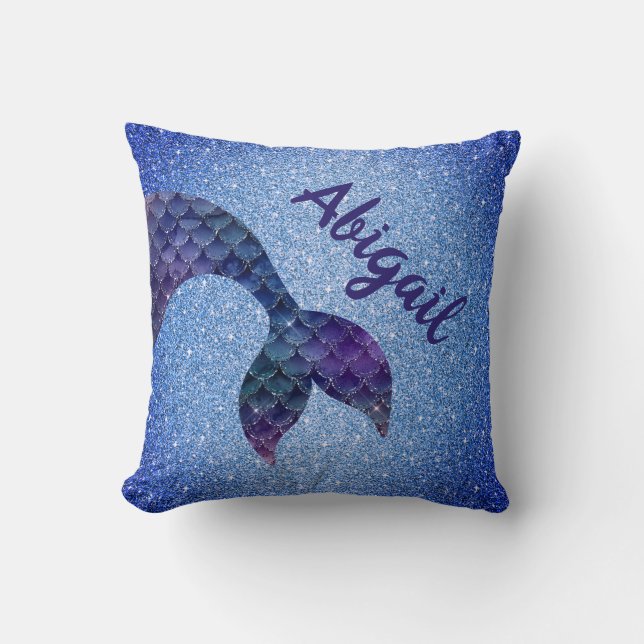 Lila Blue Glitzer Mermaid Schwanz Individuelle Nam Kissen (Vorderseite)
